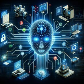 A digital illustration of a face with many electronics around it

Description automatically generated